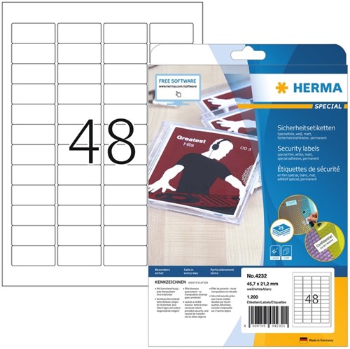 Veiligheidsetiket HERMA 4232 45.7x32.2mm wt 1200st 25 Vel