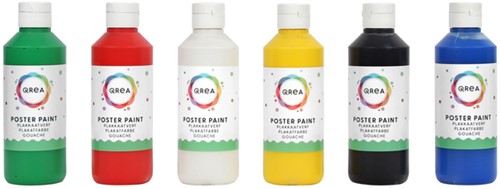 Plakkaatverf Qrea set à 6  standaard kleuren 250ml 6 Stuk