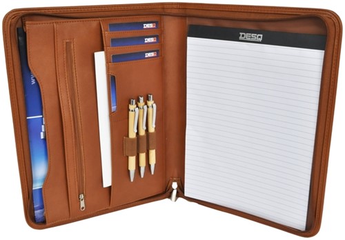 Schrijfmap DESQ A4 met rits bruin 1 Stuk-1