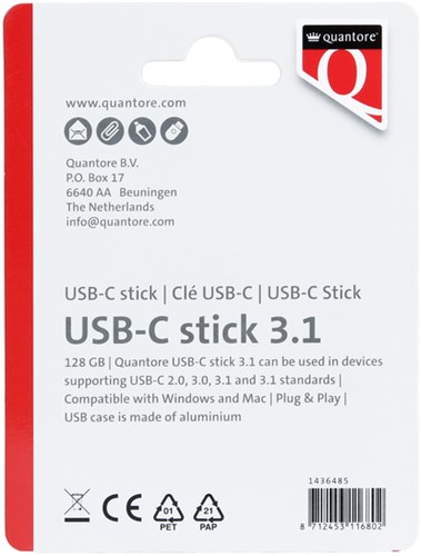USB-stick Quantore USB-C 128GB 3.1 zilver 1 Stuk-2