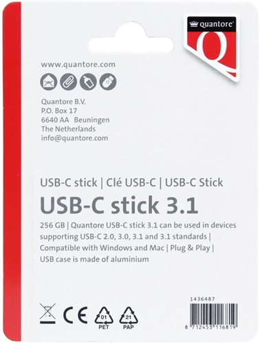 USB stick 3.1 Quantore USB-C 256GB zilver 1 Stuk-2