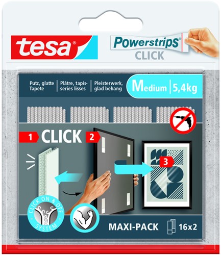 Kleefstip tesa Powerstrips Click Medium 16 paar wt 32 Blister