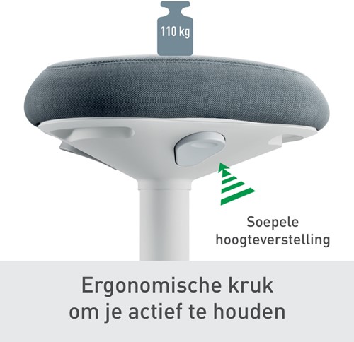 Actieve zit-sta kruk Leitz Ergo met gasveer 57-82 cm grijs-2