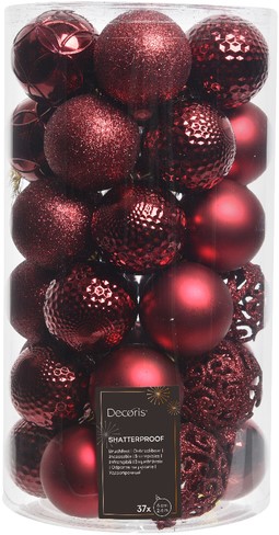 Kerstballen Decoris assorti ossenbloed-rood 37 Stuk