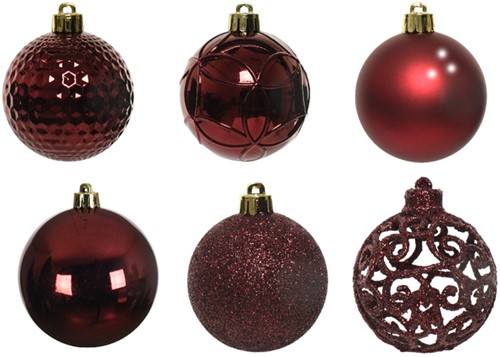 Kerstballen Decoris assorti ossenbloed-rood 37 Stuk-2