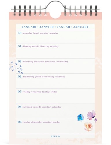 Weekkal 26 Lannoo Flowers watercolour 7dn/1p roze 1 Stuk-2