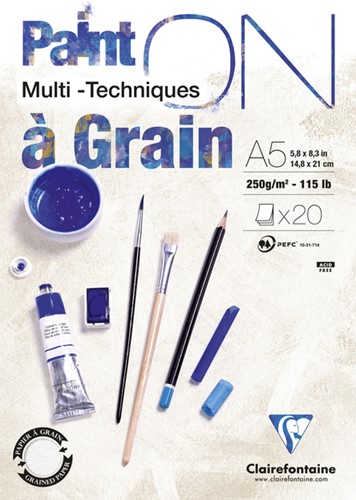 Tekenblok Clairefontaine Paint On A5 gekorreld 20 vel 250gr