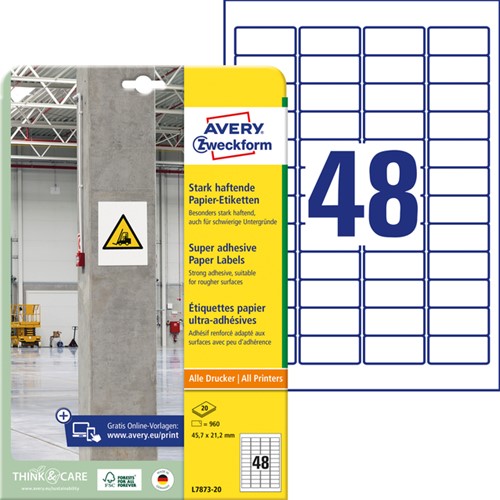 Etiket Avery L7873-20 45.7x21.2mm 960st 20 Vel-2