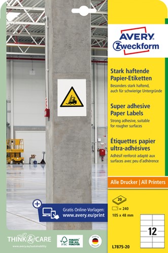 Etiket Avery Zweckform L7875-20 105x48mm 240st 20 Vel