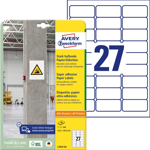 Etiket Avery L7874-20 63.5x29.6mm 540st 20 Vel-2