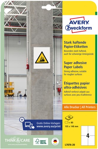 Etiket Avery Zweckform L7876-20 105x148mm 80st 20 Vel