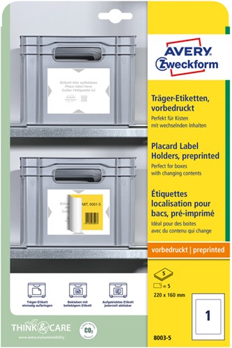Positioneeretiket Avery 8003 220x160mm bedrukt 5 stuks