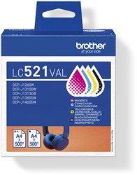 Inktcartridge Brother LC-521 zwart + 3 kleuren 4 Stuk