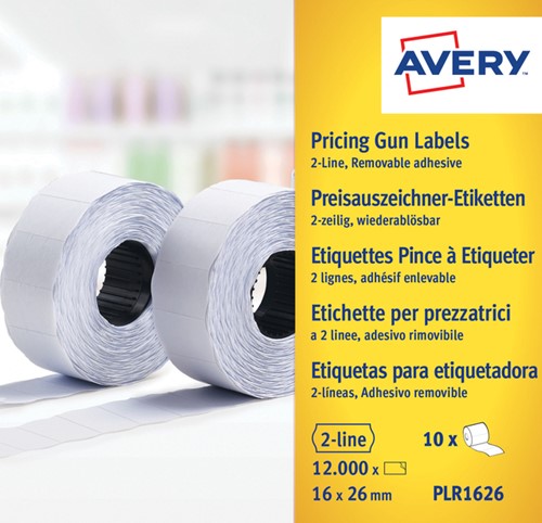 Prijsetiket Avery PLR1626 16x26mm afneembaar wit 10 Doos