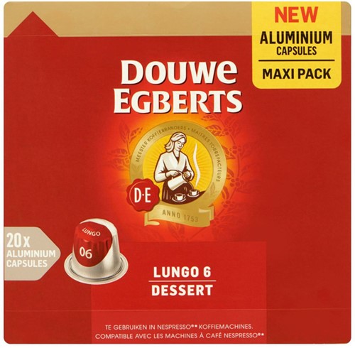 Koffiecups Douwe Egberts Lungo dessert 20 stuks 20 Stuk