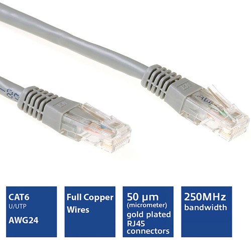 Kabel ACT U/UTP CAT6 patchkabel RJ45 Grijs 0.25 meter-3