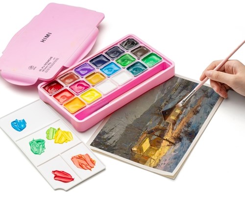 Gouache HIMI 18 kleuren 30gr opbergbox roze-3