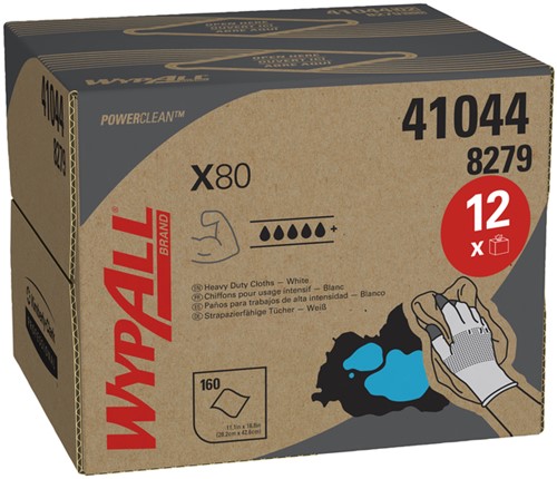 Poetsdoek WypAll X80 PowerClean 426x281mm 160vel dispenserdoos wit 8279