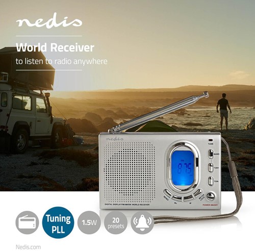 Wereldradio Nedis met wekker RDWR1000GY 1 Stuk-5