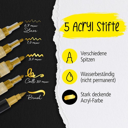 Acrylmarker Online lettering 5 breedtes goud-2