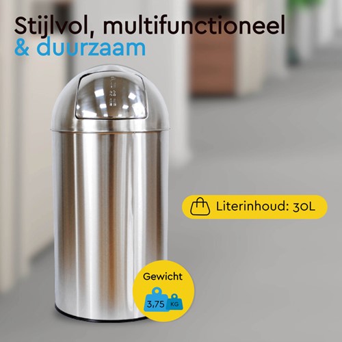 Afvalbak BRASQ Push Bin PB230+ 30 liter rvs 1 Stuk-4