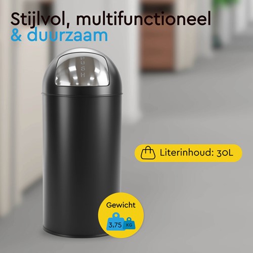Afvalbak BRASQ Push Bin PB230+ 30 liter zwart 1 Stuk-2