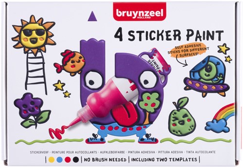 Stickerverf Bruynzeel met 2 sjablonen set à 4 kleuren