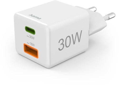 Oplader Hama USB-C/USB-A Mini PD 30W wit