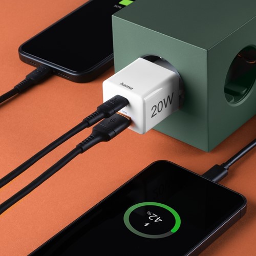 Oplader Hama USB-C/USB-A Mini PD 20W wit-1