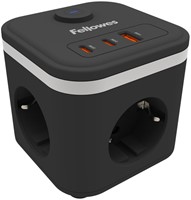 Stekkerblok Fellowes PCF 3v 1xUSB A 2xC 2m zwart 1 Stuk