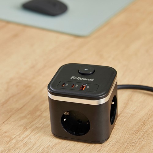 Stekkerblok Fellowes PCF 3v 1xUSB A 2xC 2m zwart 1 Stuk-3