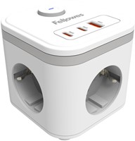 Stekkerblok Fellowes PCF 3v 1xUSB A 2xC 2m wit 1 Stuk