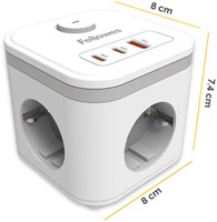 Stekkerblok Fellowes PCF 3v 1xUSB A 2xC 2m wit 1 Stuk-2