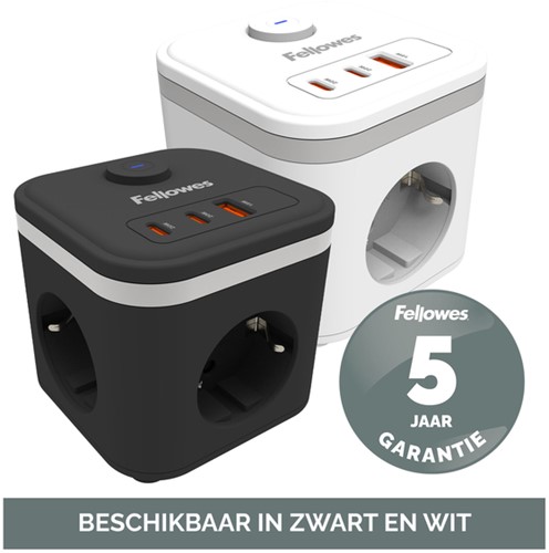 Stekkerblok Fellowes PCF 3v 1xUSB A 2xC 2m wit 1 Stuk-3