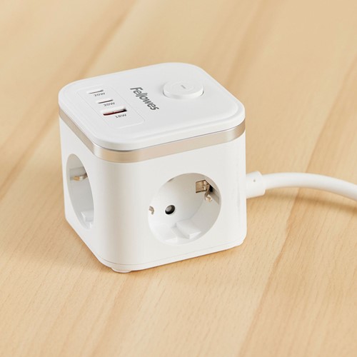 Stekkerblok Fellowes PCF 3v 1xUSB A 2xC 2m wit 1 Stuk-3