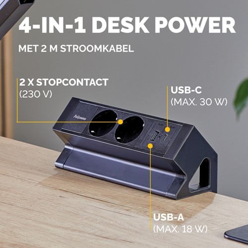 Stekkerdoos Fellowes PDF 2v incl USB A+C 2m zwart 1 Stuk-2