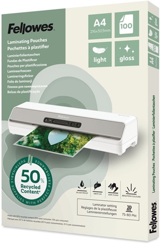 Lamineerhoes Fellowes A4 2x75micron recycled glans 100 Stuk