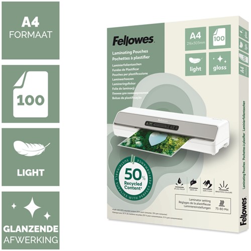 Lamineerhoes Fellowes A4 light gerecycled glans 100 Stuk-2