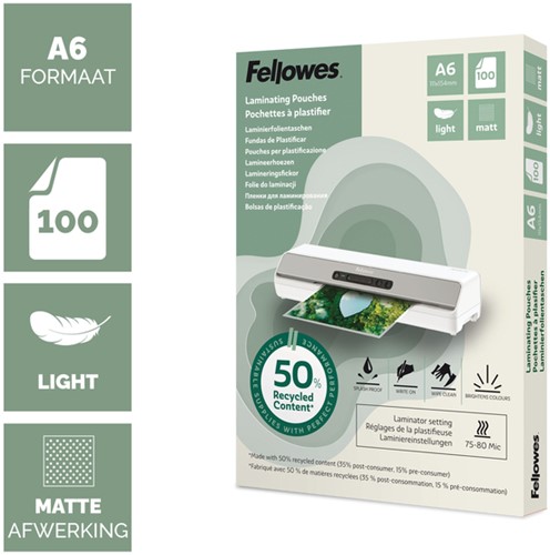 Lamineerhoes Fellowes A6 2x75micron recycled mat 100 Stuk-2