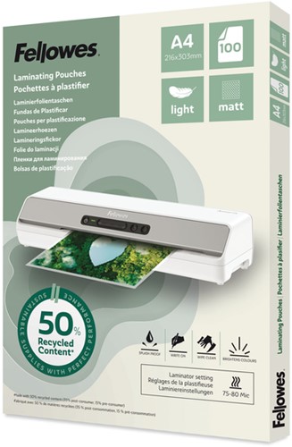 Lamineerhoes Fellowes A4 2x75micron recycled mat 100 Stuk