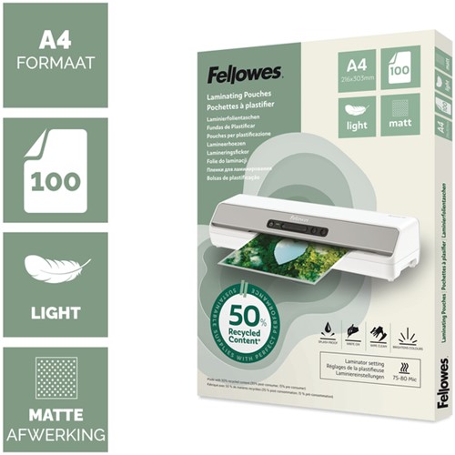 Lamineerhoes Fellowes A4 light gerecycled mat 100 Stuk-2