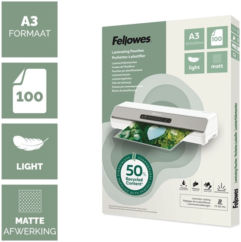 Lamineerhoes Fellowes A3 2x75micron recycled mat 100 Stuk-2
