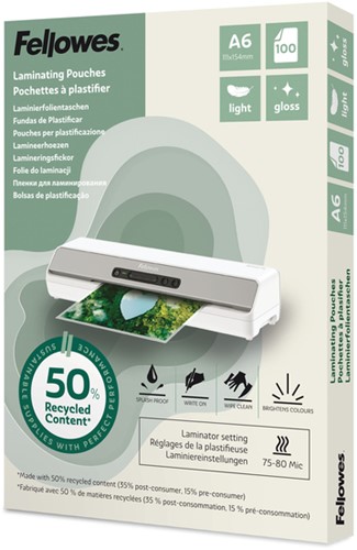 Lamineerhoes Fellowes A6 2x75micron recycled glans 100 Stuk