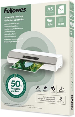 Lamineerhoes Fellowes A5 light gerecycled mat 100 Stuk