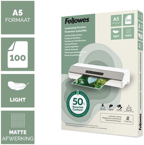 Lamineerhoes Fellowes A5 light gerecycled mat 100 Stuk-2