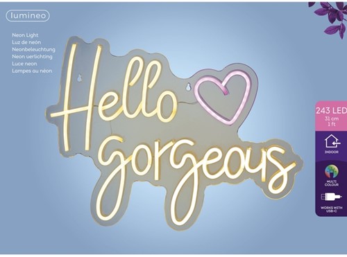 Ledbord Lumineo indoor USB Neon Hello Gorgeous 1 Stuk