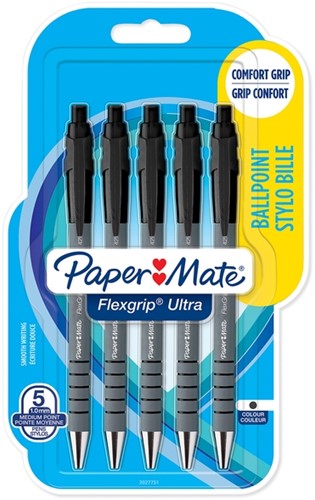 Balpen Paper Mate Flexgrip Ultra M zwart 5 stuks 5 Stuk