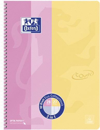 Collegeblok Oxford Touch duo A4+lijn/ruit 5mm 160 1 Stuk