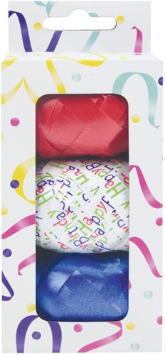 Krullint set à 3 kleuren rood blauw wit birthday 1 Set