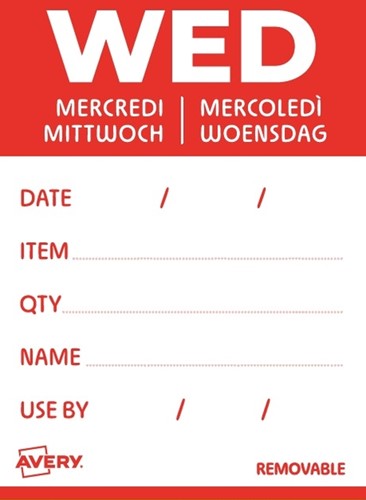 Etiket Avery HACCP woensdag-rood 40x56mm 500st 500 Stuk-2